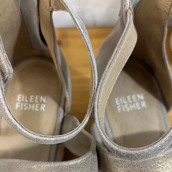 Eileen Fisher Wisp Wedge Sandal Espadrille Platform tan gold Leather Size 7 - Picture 4 of 8